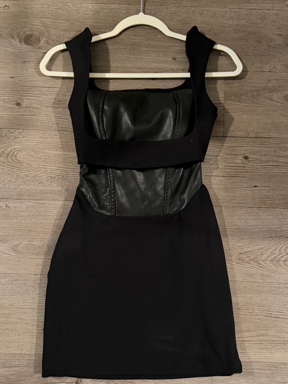 Ann Demeulemeester Black Strapless Faux-Leather Panel Dress